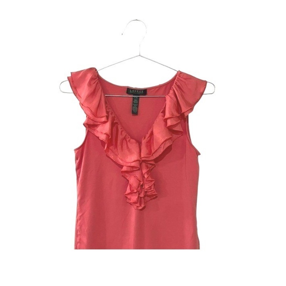 Lauren Ralph Lauren Petite M Ruffle Sleeveless Tank Top Coral